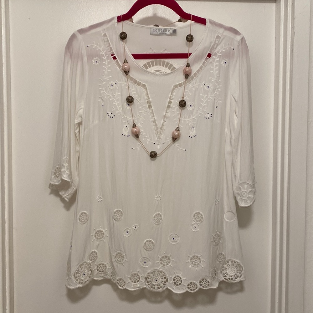 Top Lacy Beaded 3 Quarter-Length Sleeve